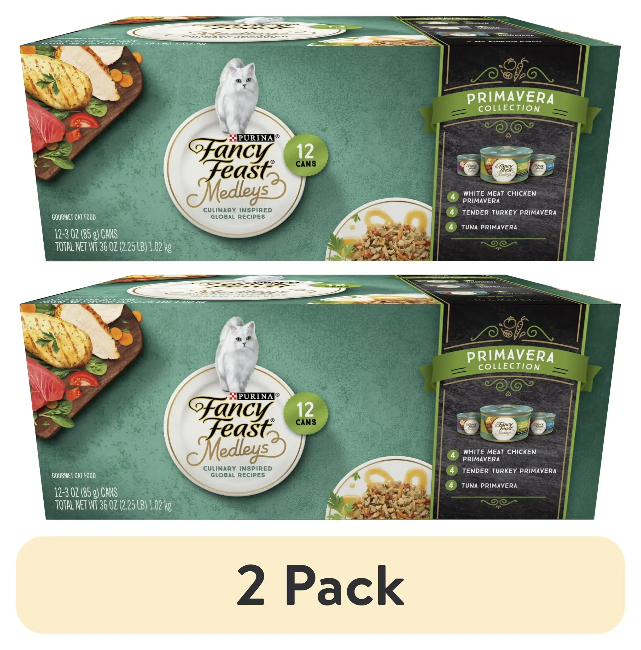 (2 pack) Purina Fancy Feast Wet Cat Food Variety Pack Medleys Primavera Collection - (12) 3 oz. Cans