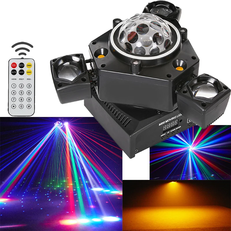 

3 Arms LED 80W Moving Head Lights DMX With Remote Control Magic Ball Beam Strobe Laser 4 in1 Stage Effect Light For Disco Party