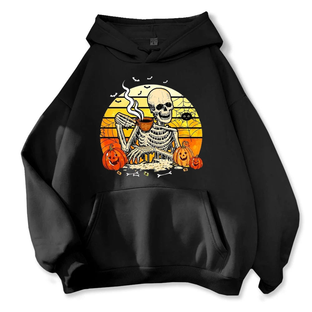 Bestselling Halloween Apparel -  Highlighting Skull Smoker & Bat-Filled Background Hoodies Print on Demand Women Men Clothing