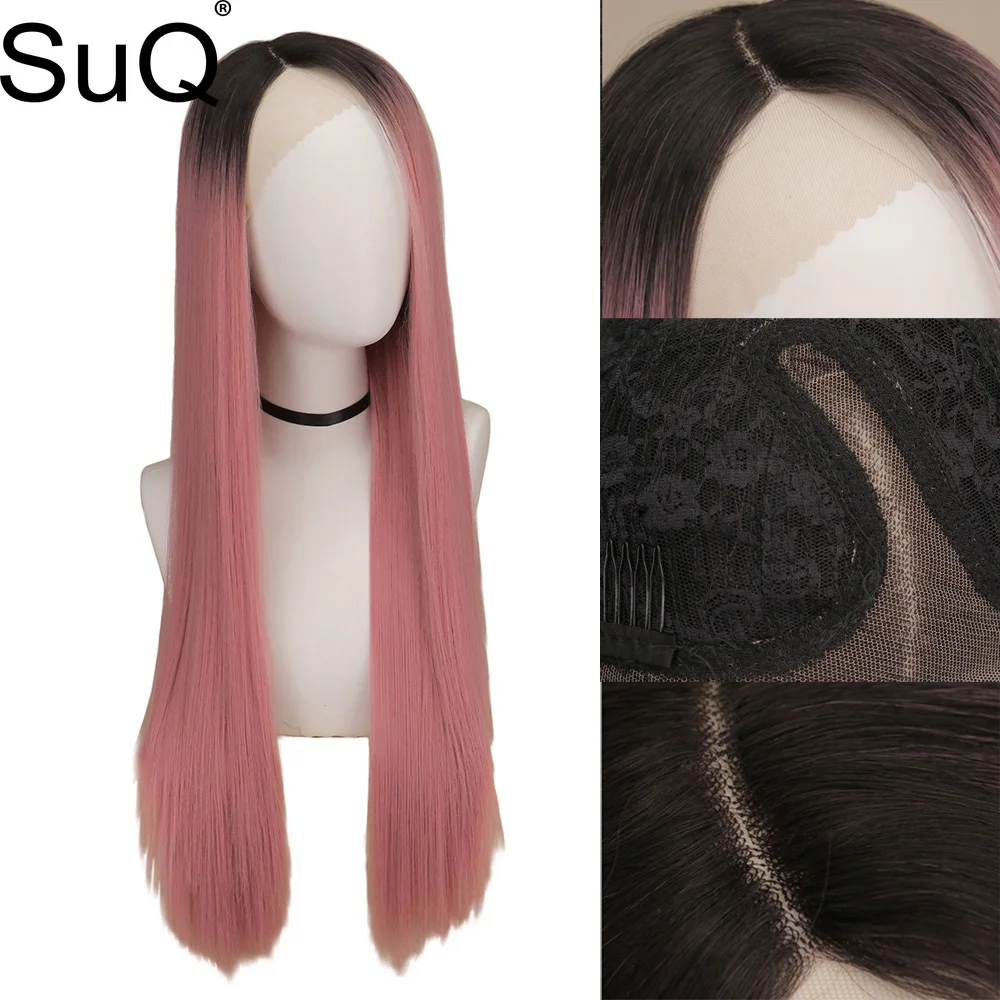 

Synthetic Lace Wigs For Black Women Black Ombre Pink T Part Lace Wig Long Straight Lace Front Wigs Heat Resistant