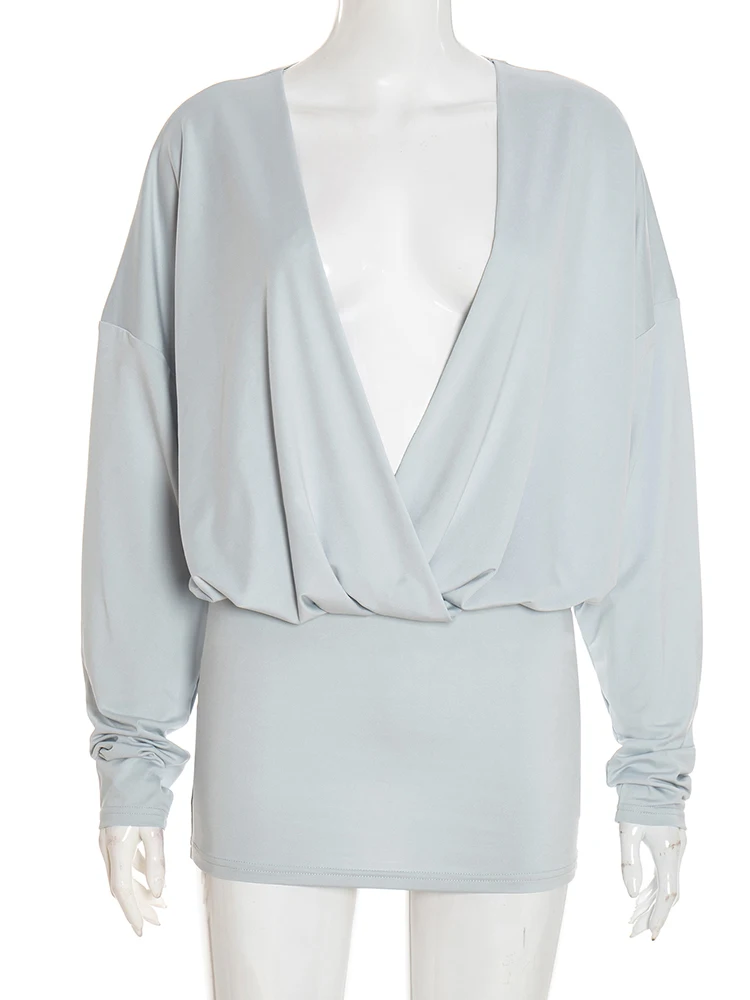 Leosoxs Sexy V-Neck Dress Women Elegant Peach Hip Full Sleeve Autumn Fashion 2025 Banquet Party Clubwear Skinny Mini Bodycon