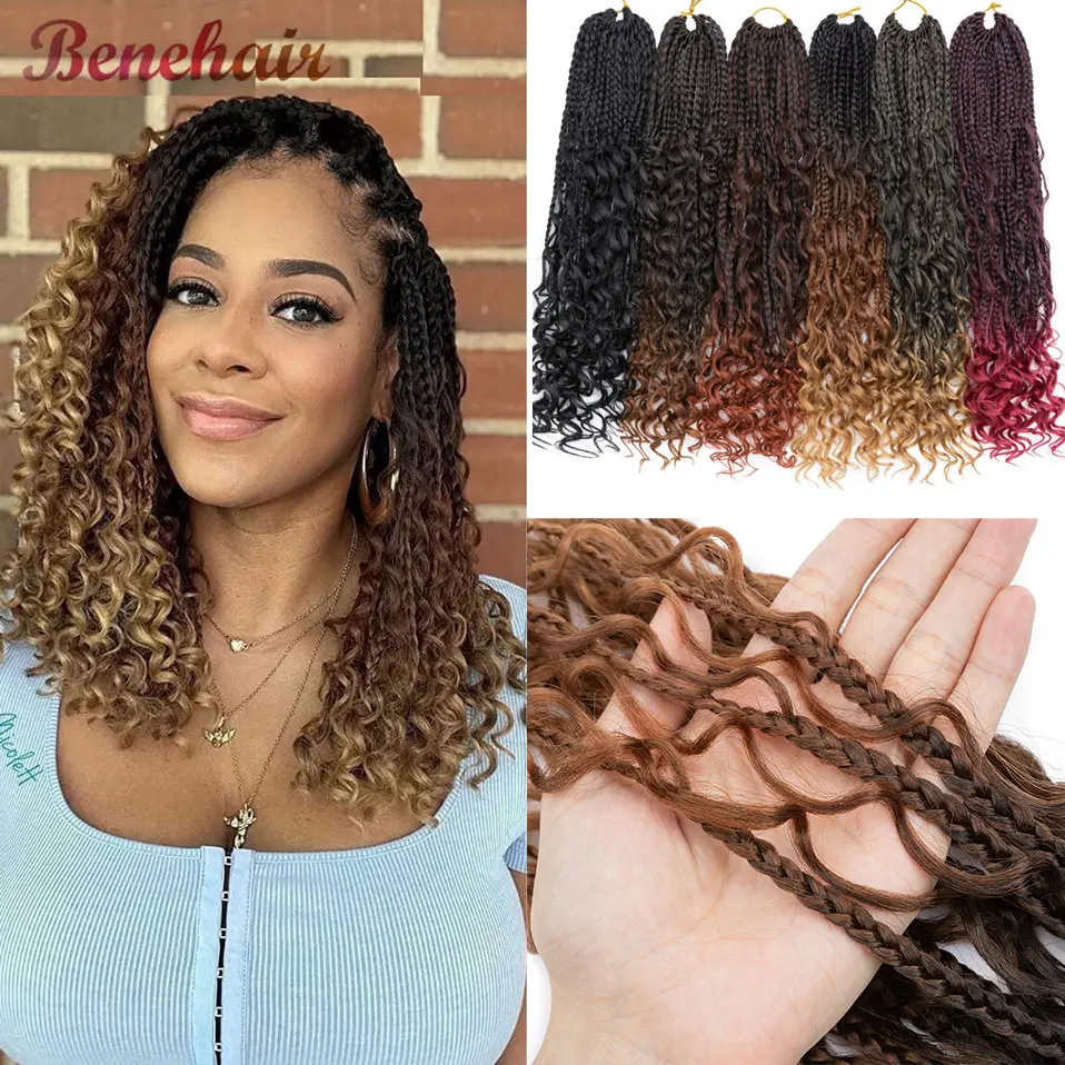 Benehair Goddess Box Braids Crochet Hair Synthetic 18 Inch Boho Crochet Hair Box Braids With Curly Ends 16Strands Bohomian