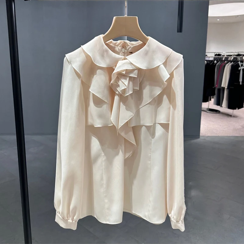 

Ele Layered Hem Flared Sve Chiffon irt Women's French Sle Straight Cut Long Sve Zipper Closure Color irt