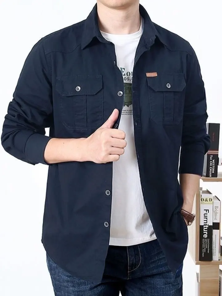 Loose Fit Long Sleeve Casual Shirt Men's Workwear Style Button up Classic Collar Versatile Autumn Shirt Comfortable Straight Cut
