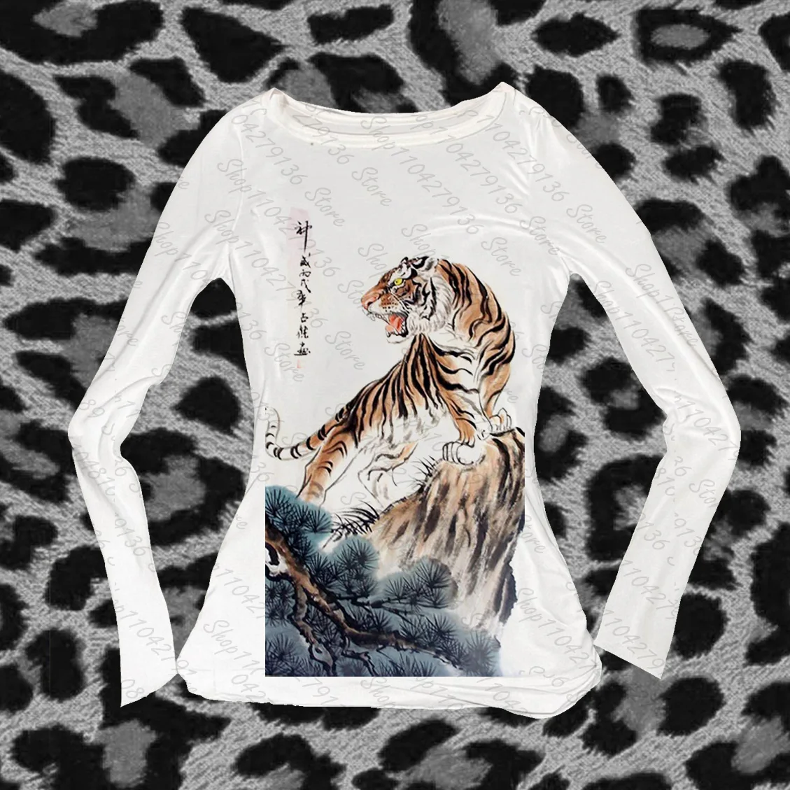 Y2K Women's Funny, Horror, and Fun Tiger Pattern Printed Long Sleeve Funny Daily Versatile T-shirt