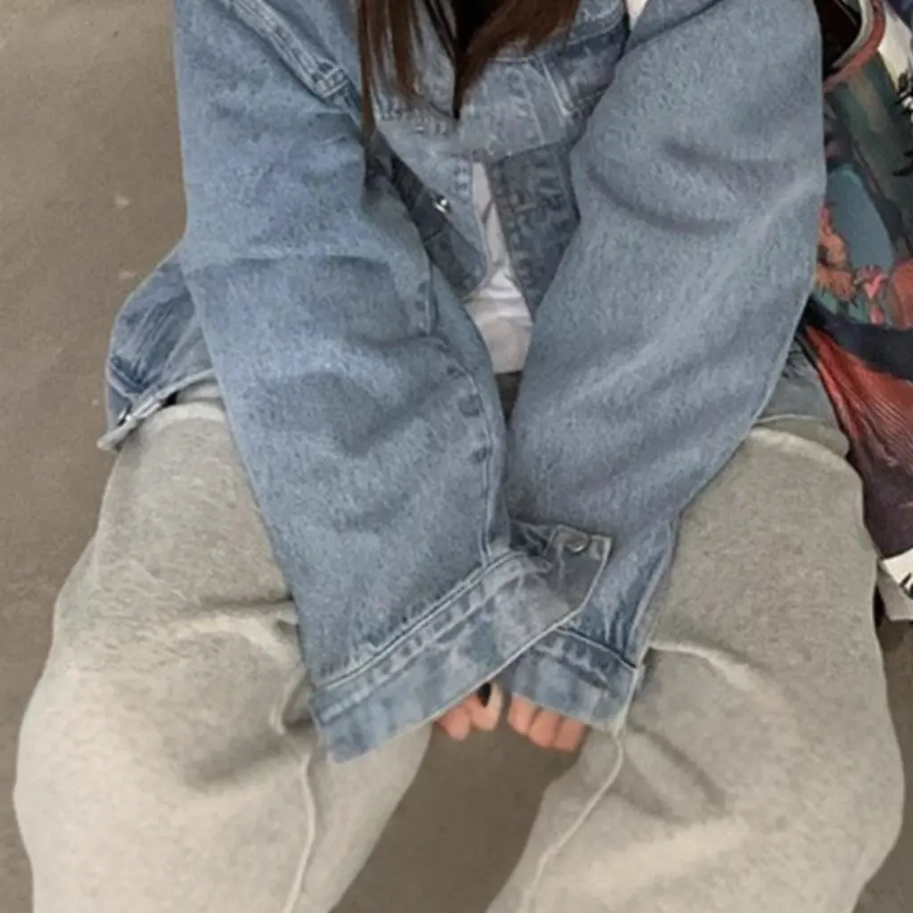 

Женская винтажная джинсовая куртка в корейском стиле, свободный повседневный универсальный топ Bf на весну и осень, модная верхняя одежда в ленивом стиле