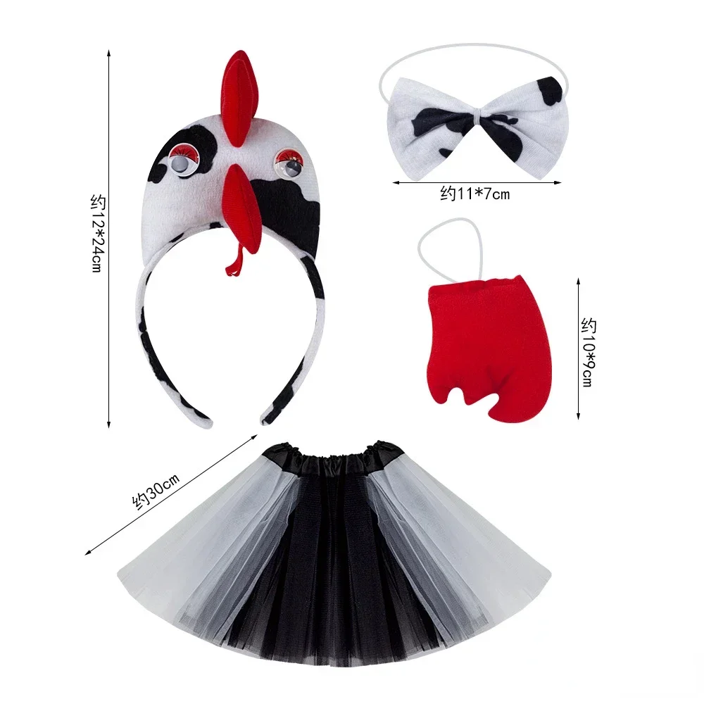 Party Girls Kids Chicken 3D Animal Costume Chick Headband Bowtie Tail Tutu Set Halloween Christmas Cosplay For 3- 8Years