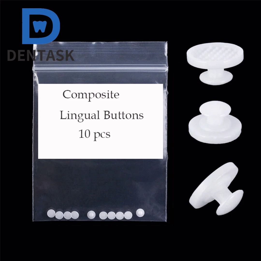 10pcs/Bag DENTASK Dental Orthodontic Composite Ceramic Lingual Buttons for Bondable Round Rectangular Base Orthodontics Material