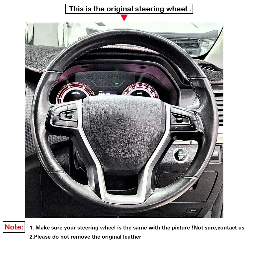 Black Faux Leather Car Steering Wheel Cover For LDV T60 2017 2018 2019 2020 2021