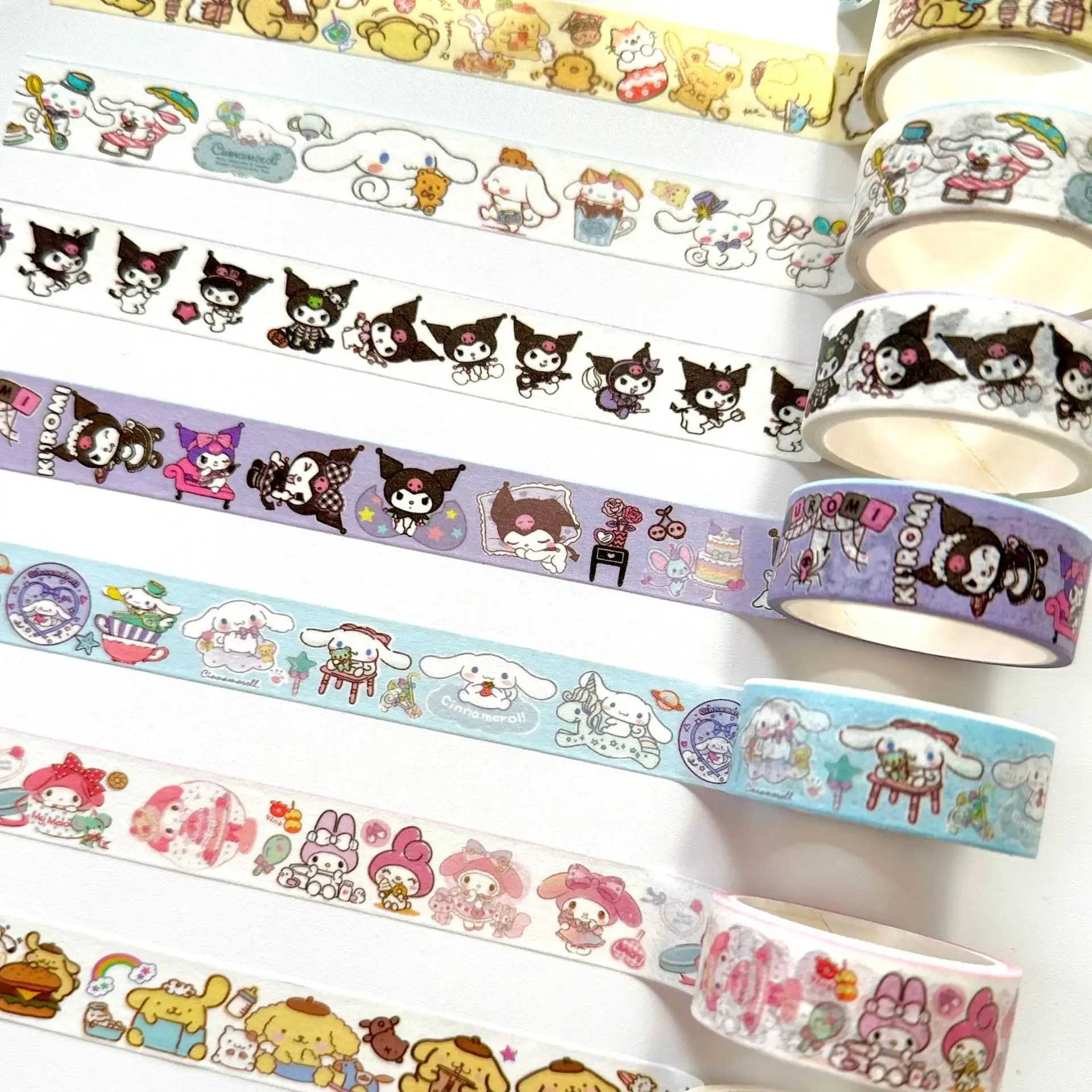 Sanrio Washi Tape, pegatinas decorativas de Material Kuromi, 10 rollos, dibujos animados