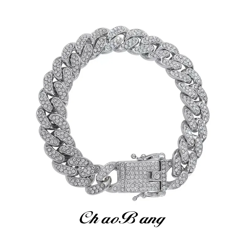 Diamond-encrusted Cuban bracelet men's trend high-end sense fashion European and American style personalized design jewelry