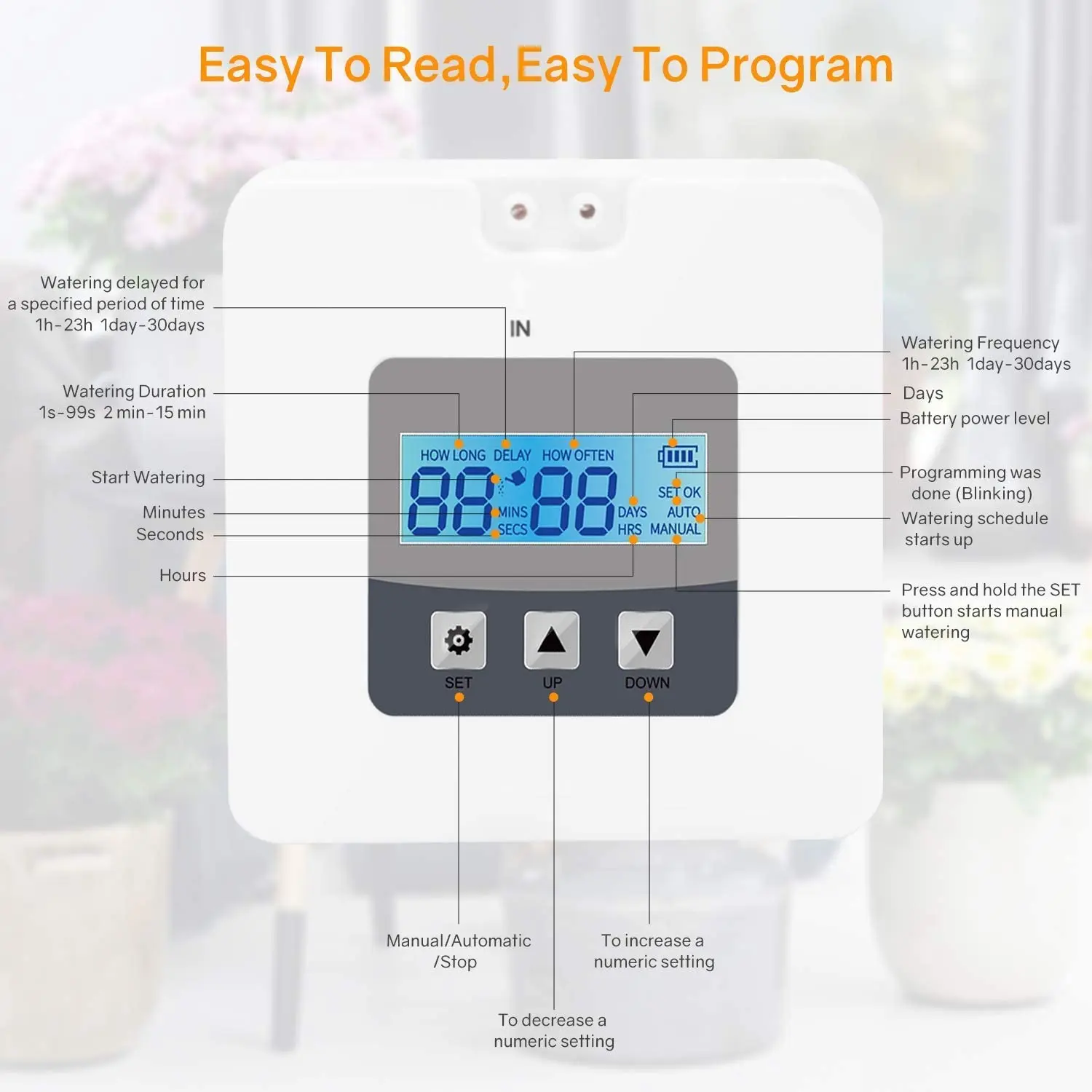 Automatic Drip Irrigation Kit, Self Watering System, Vacation Plant Watering Interval Time Setting, for Indoor Garden/Potted