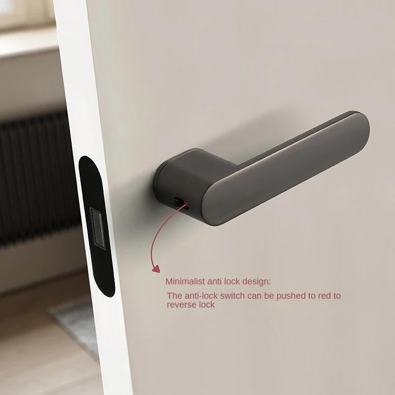 Bedroom door handle silent gray black door lock Italian minimalist ecological wooden door lock magnetic lock indoor