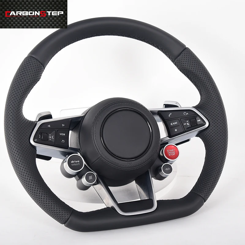 Car Steering Wheel For Audi R8 TT TTRS A4 A5 A6 A7 RS4 RS5 RS6 RS7 Smooth Perforated Black Leather Support Old To New