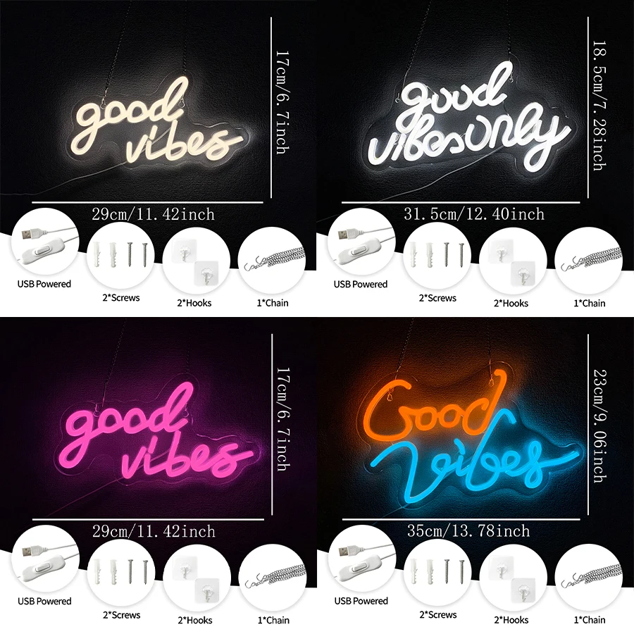 Good Vibes Neon Sign For Wall Decor,Light Up Sign For Bedroom,Game Room,Party,Bar,Club Decor,Birthday Party,Wedding,Salon