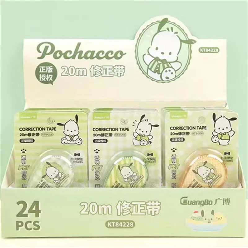 3/24pcs Sanrio 20m Correction Tape Kawaii Anime Pachacco Student White Out Corrector Stationery School Office Supplies Wholesale