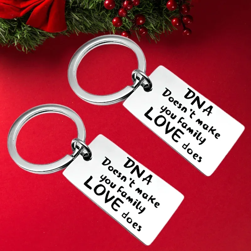 Hot Step Dad Mom Parent Gift Keychain Pendant  DNA Doesn't Make You Family Love Does Key Chain Keyrings Step Father Gift