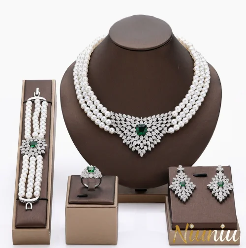 

Luxurious Diamond Pearl Necklace Earring Set for Wedding Banquet Exquisite Dress Accessories - Essential for Weddings