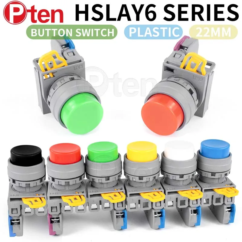 

LAY6 button switch self reset high head 22mm start DIY 1NO 1NC instantaneous button switch plastic head silver contact
