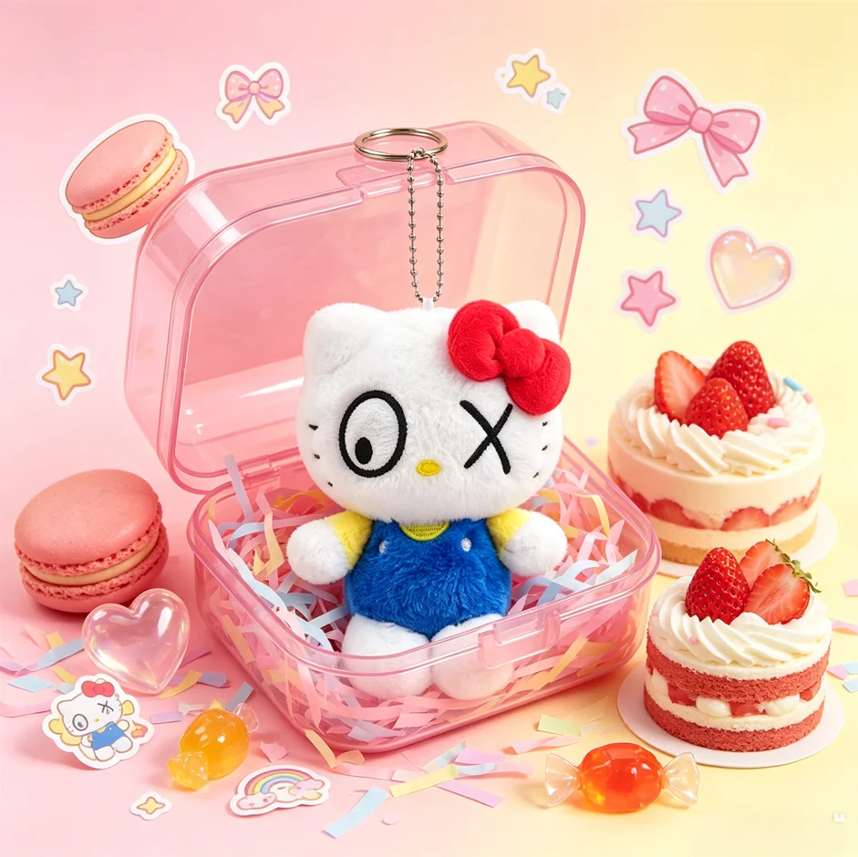 Authentic Sanrio Artist Series Hello Kitty Plush Keychain Unique Cross-Eye Doll Pendant Kawaii Soft Plush Bag Charm Backpack Orn