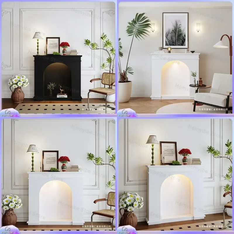 for French Fireplace Decorative Cabinet Interior Living Room Black White Simple Entrance Photography Shelf Storage Unit