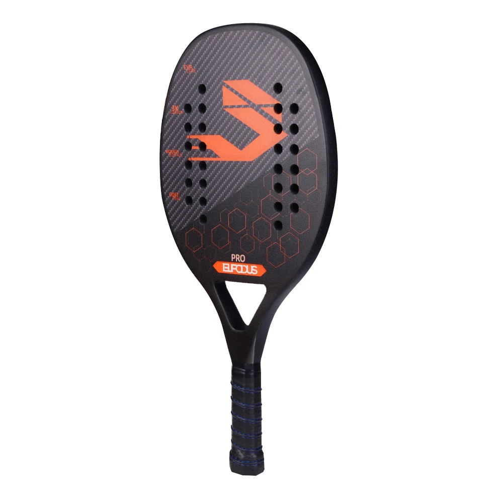 Full Carbon 3K Fiber Beach Tennis Racket Rough Surface Professional Racquet for Men and Women with Protective Bag Cover