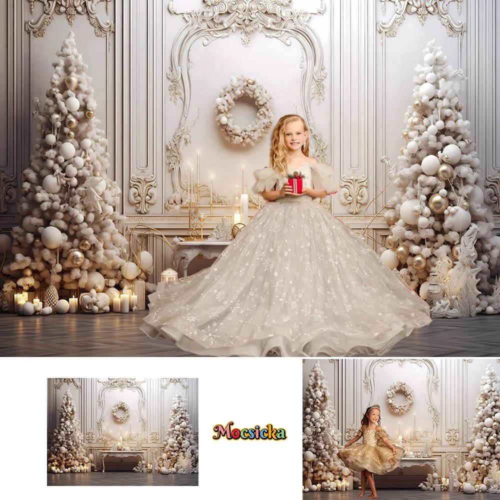 Fondo de Navidad Retro blanco decoración de pared Utilería de Nochevieja árbol de Navidad vela fotografía telón de fondo niño retrato familiar estudio