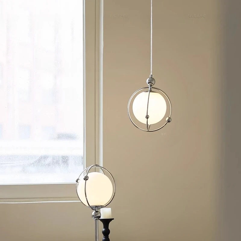 Medieval Bauhaus Bedside Iron Art Lift Pendant Light Led Entrance Study Bedroom Restaurant Study Magic Beans Glass Hanging Lamp