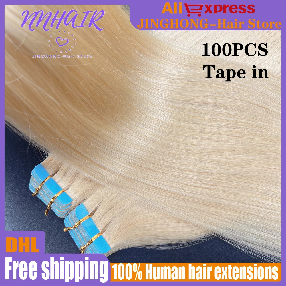 NNHAIR Invisible Tape In 100% Remy Human Hair Extensions  For Woman 14Inches-24Inches 100pcs 150G-350G DHL Free Shipping