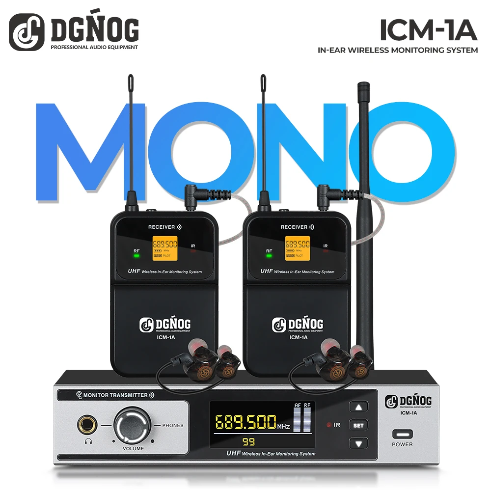 

Wireless In-Ear Monitoring System DGNOG ICM-1A UHF IEM Mono Single Channel Frequency Optional 300ft Suitable for Studio/Band