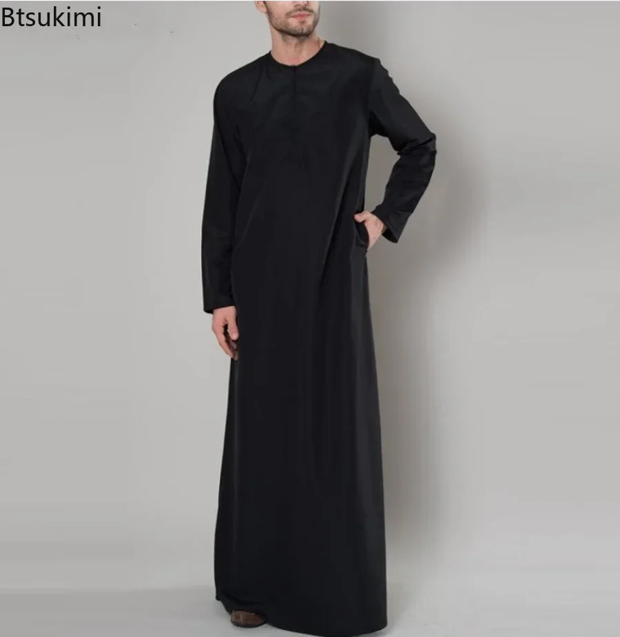 Lebaran Muslim Jubba Thobe pria Ramadan bordir jubah panjang gaun Kaftan DSaudi Musulman Abaya Dubai Arab Turki pakaian Islami