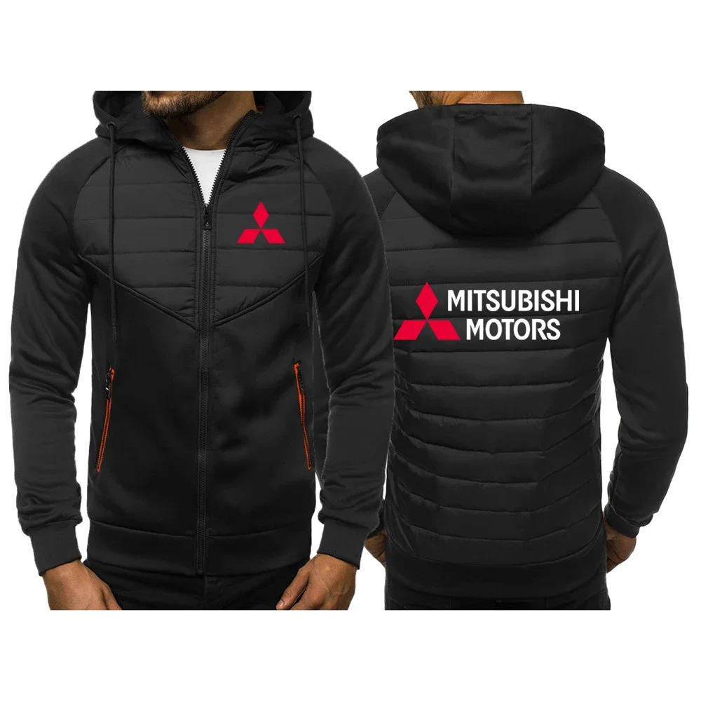 2024 New Men Motorcycle For Mitsubishi Tricolor Hooded Jacket Spring And Autumn Casual Slim Patchwork Zipper Long Sleeve Tops