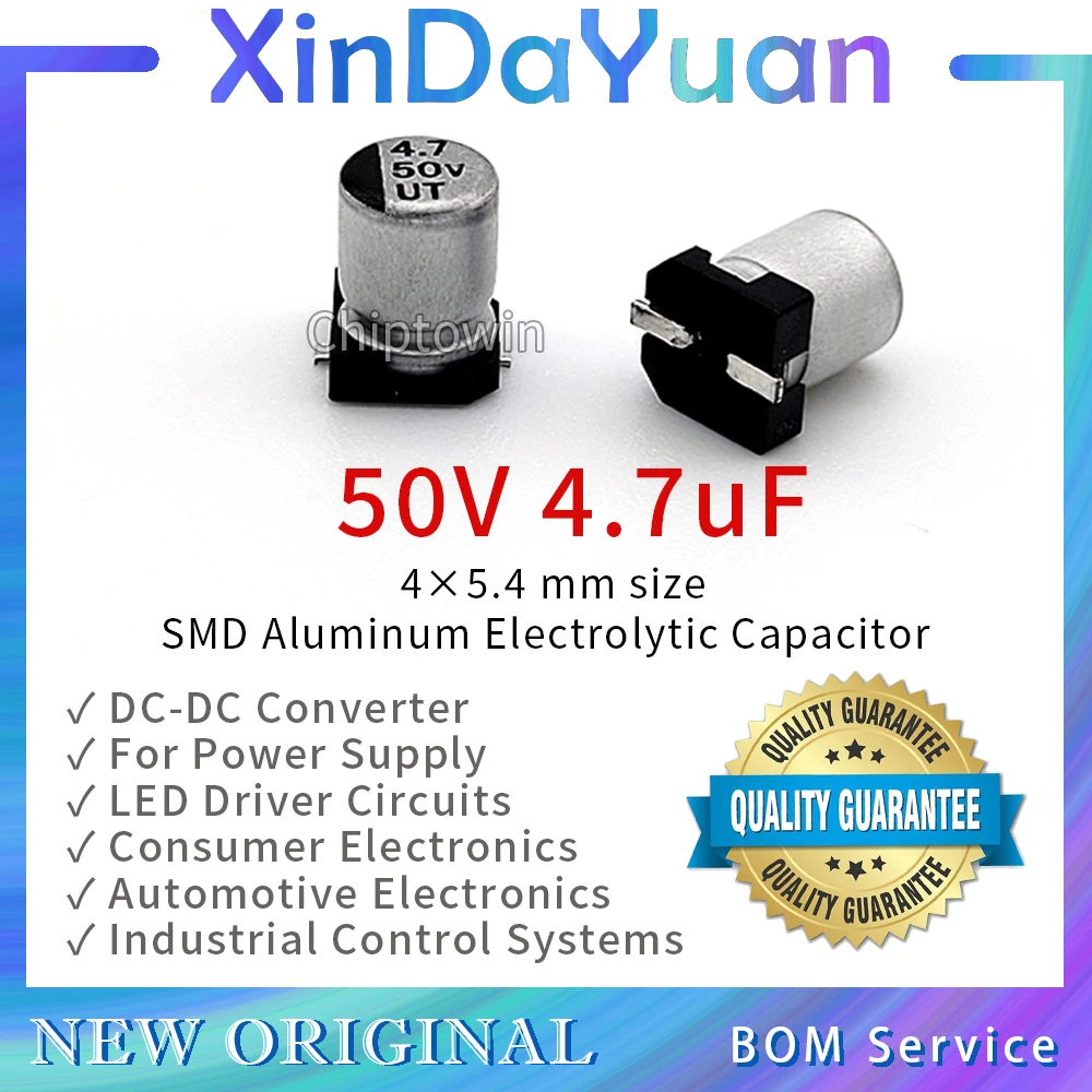 

50pcs 50V 4.7uF 4×5.4mm SMD Aluminum Electrolytic Capacitor Low ESR
