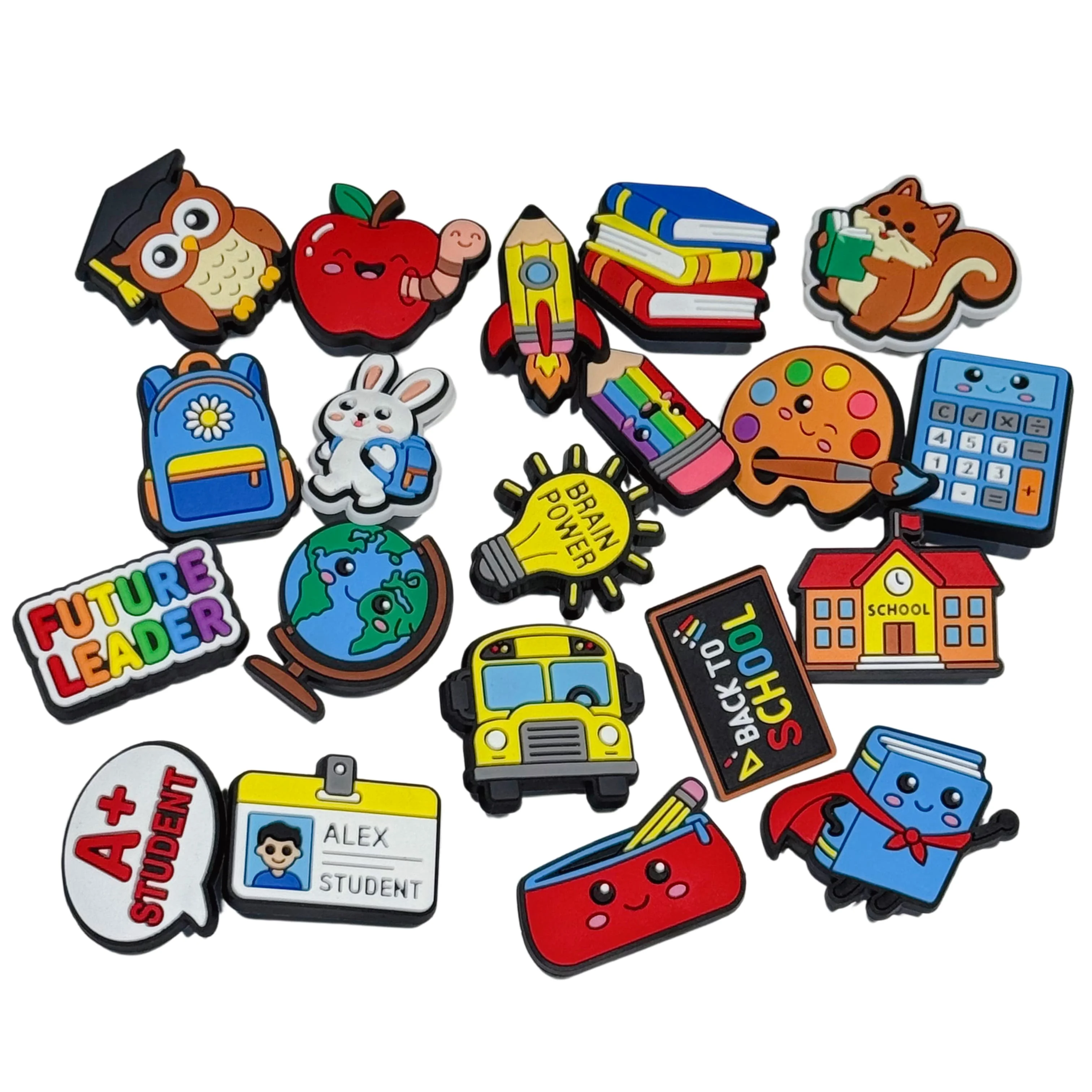 20-100pcs Reading School Drawing Shoe Buckle Sandals DIY Accessories PVC Shoes Charms Clogs Pins Decor Kids Man Party Gift