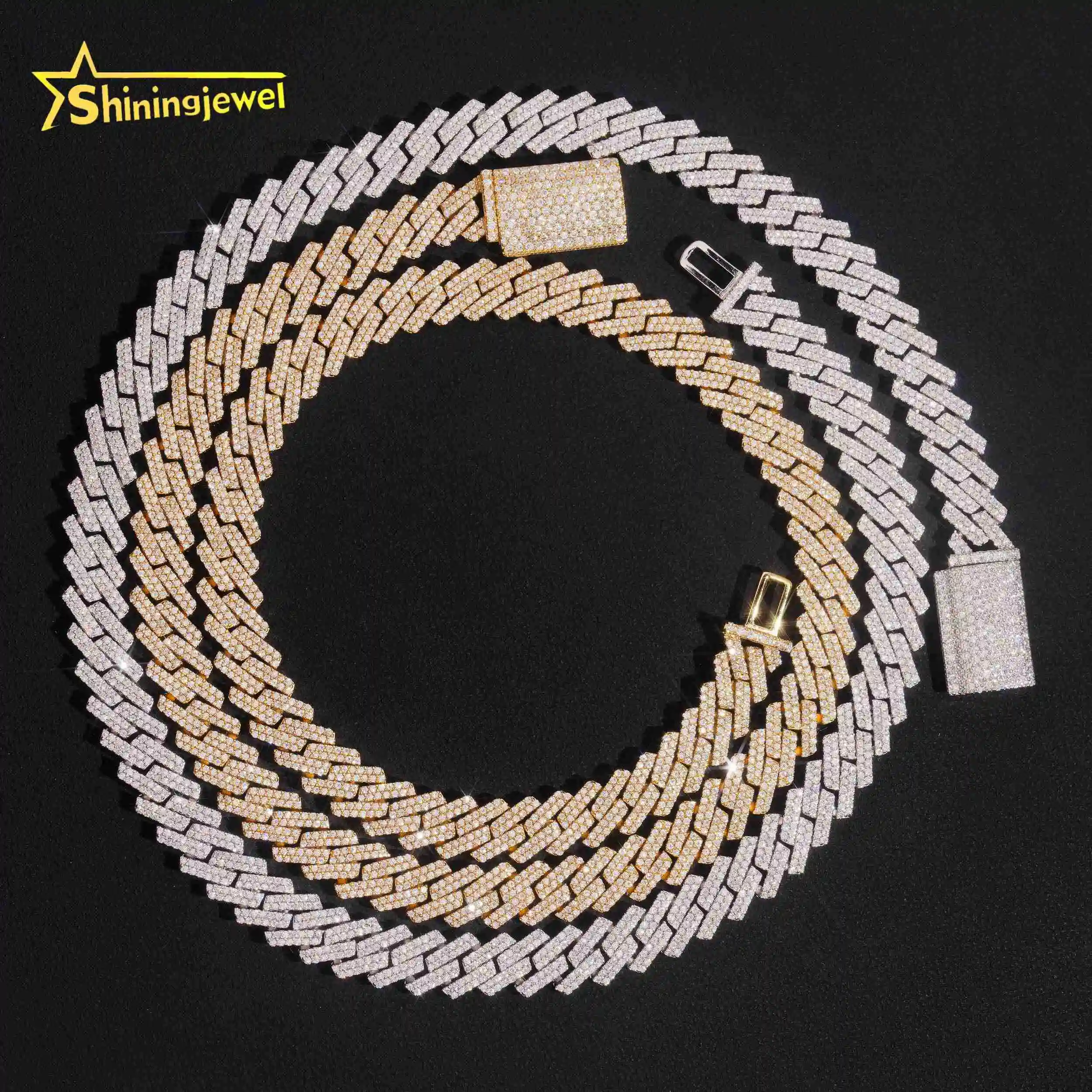 Stocks Large 10mm 2 Rows 925 Sterling Silver Hip Hop Jewelry Men Fashion Necklace Iced Out Moissanite Diamond Cuban Link Chain.