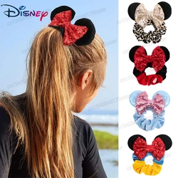 Disney Minnie Mouse Oren Haar Scrunchies Fluwelen Haarbanden Voor Meisjes Pailletten Strikjes Hoofdband Vrouwen Trip Diy Accessoires Feestdecor