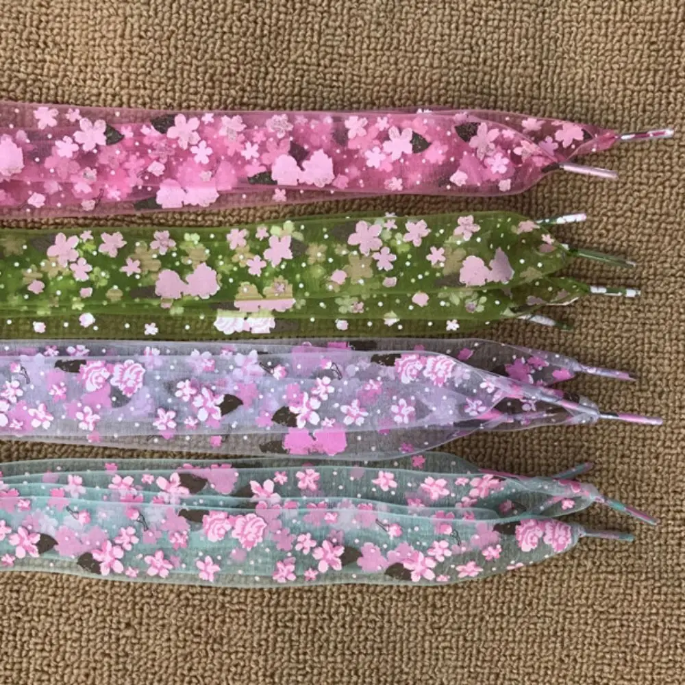 

1 Pair Transparent Snow Yarn Printing Shoelaces 2.7CM Width Satin Silk Ribbon Snow Yarn Shoe Laces Ultra-thin Women Strings