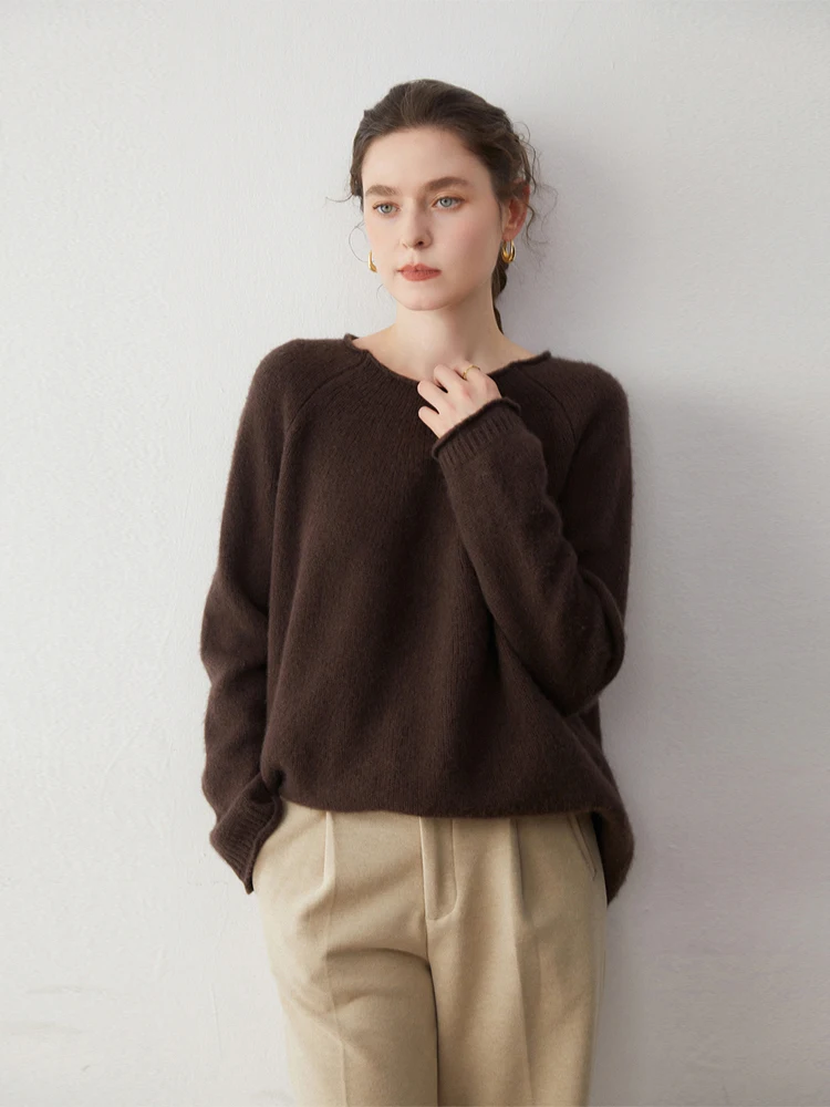 Minimalist Sweater Women's 100% Cashmere Pullover Autumn Winter Sweater Clothes Edge Curling Warm Elegant Home Cozy Casual Knit