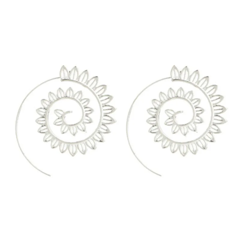 1Pair Exaggerated Alloy Indian Spiral Lotus Flower Leaf Heart Earrings Hoop Piercing Ear Tunnel Plug Piercing Body Jewelry