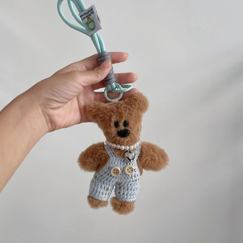 Funny Crooked Neck Bear Keychain For Bag Pendant Cute Small Bear Plush Doll Keychain For Car Keys Kawaii Stuffed Animal Keyring