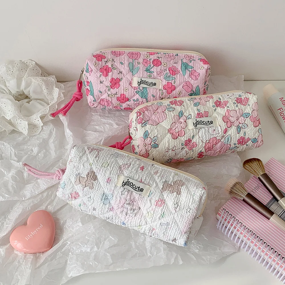 INS موضة زهرة كابيبارا مقلمة مبطن طالب القرطاسية سطح المكتب سعة كبيرة تخزين القلم حقيبة لطيف فتاة حقيبة مستحضرات تجميل