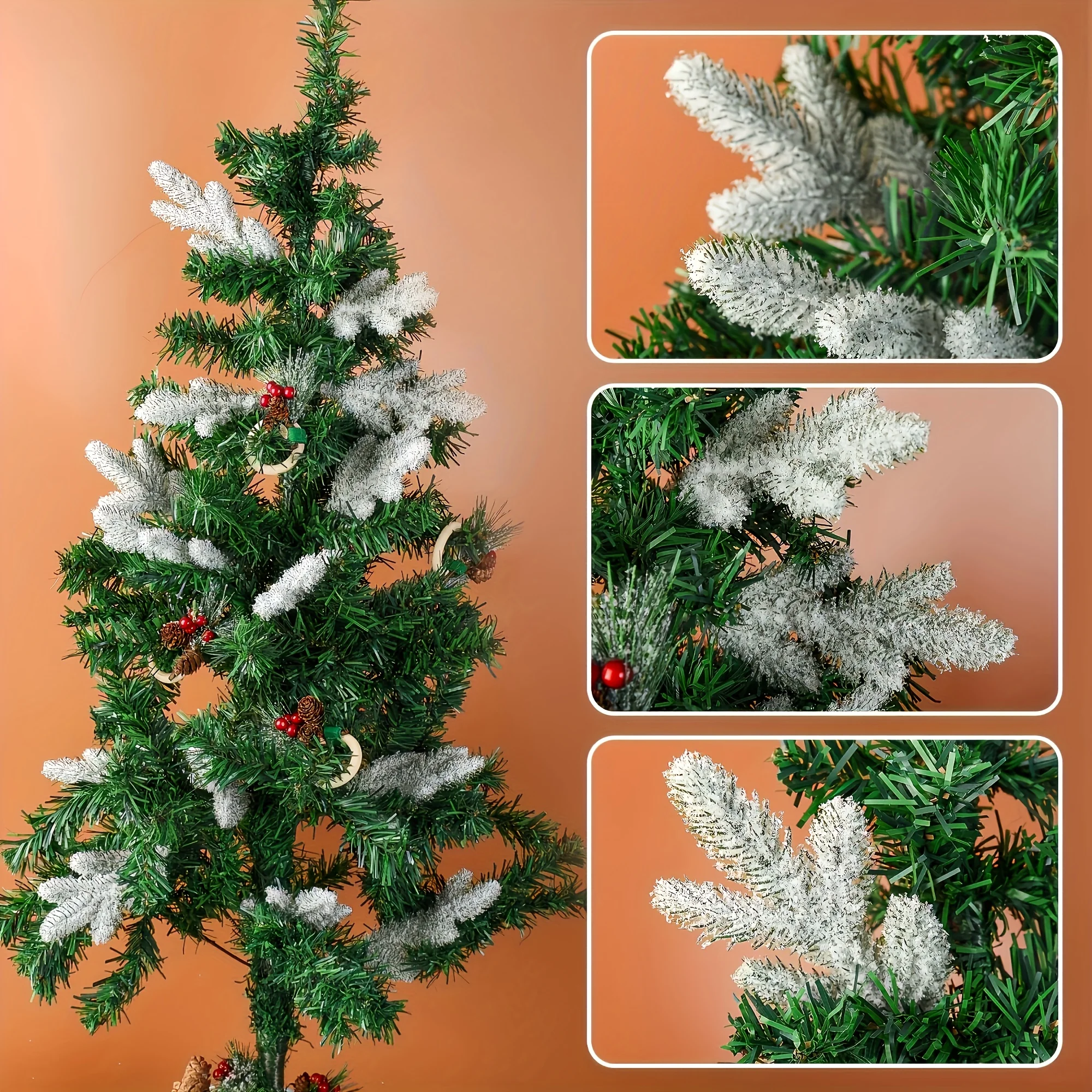 Packung mit 15–30 schneefrostbeschichteten künstlichen Tannenzweigen – 10 Zoll Weihnachtsferien, simulierte Grünpflanzen für Heimwerker zu Hause – Detail 5