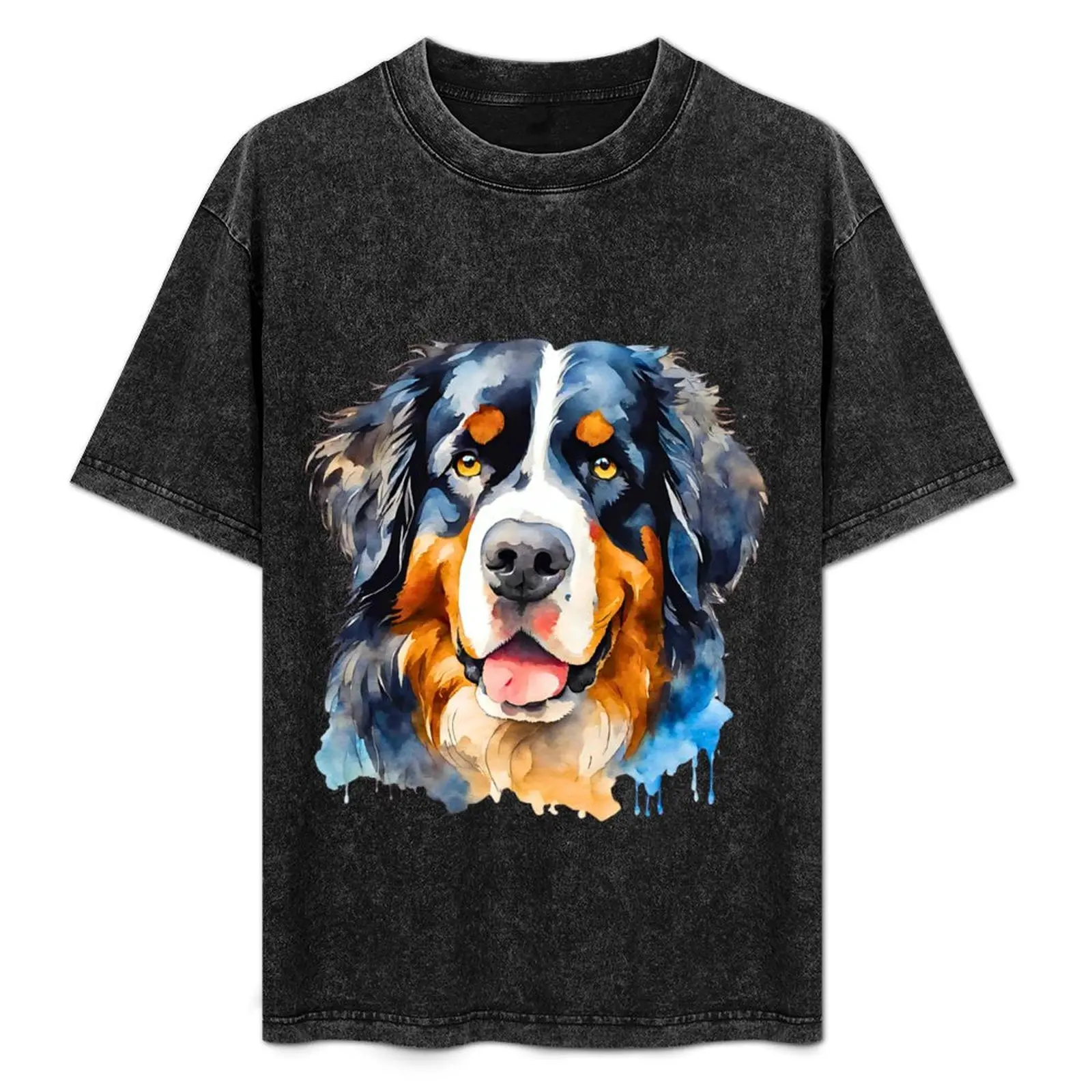 

Bernese Mountain Dog Watercolor Portrait T-Shirt Fashion Print Casual Short Sleeve