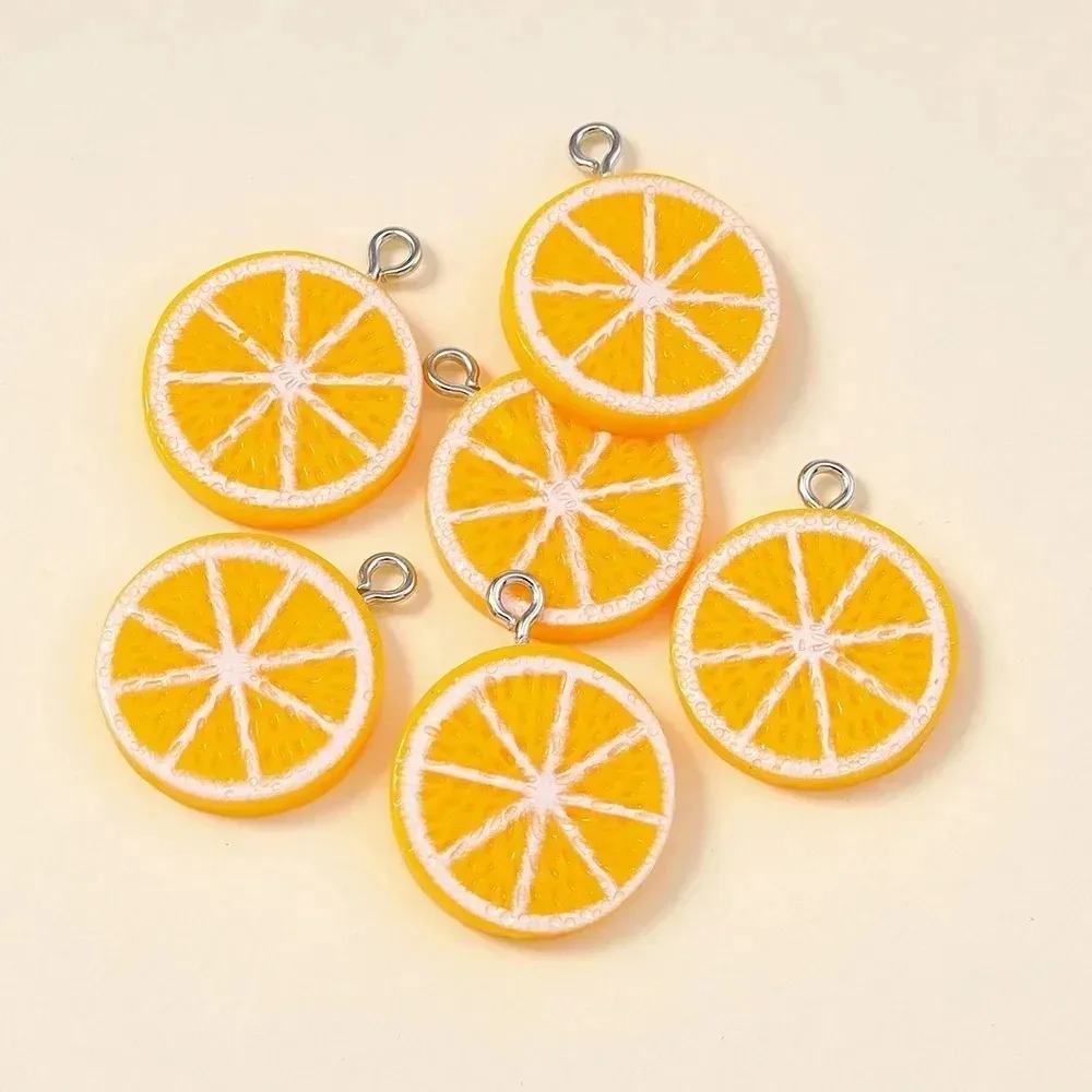 10Pcs Sweet Lemon Orange Resin Charms Kawaii Cartoon Fruit Pendants Handcraft Supplies For Creating Earrings & Necklaces Jewelry