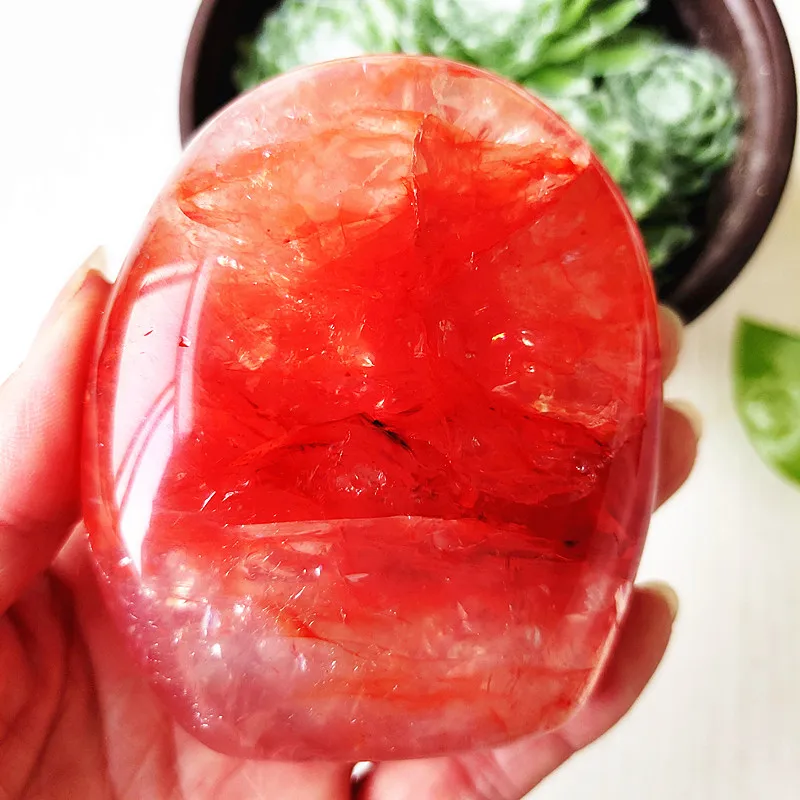 Natural Red Hematoid Quartz Crystal Stone Freeform Ornaments Room Decoration Home Mineral Witchcraft Spiritual Healing Crystals