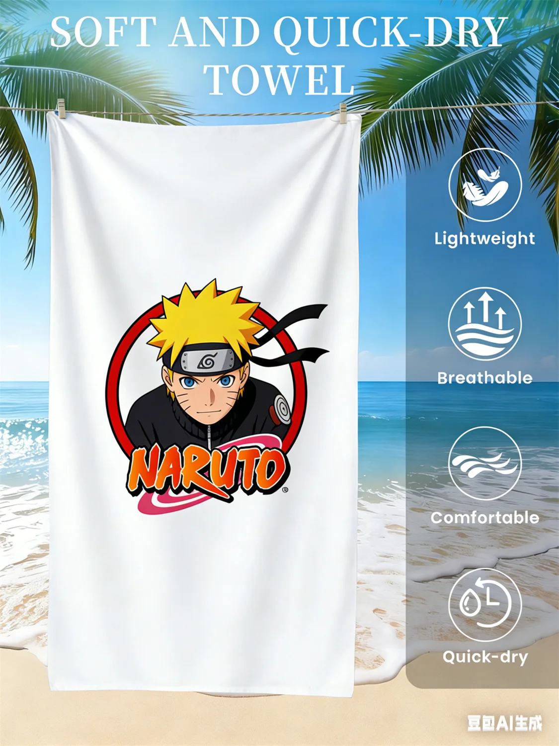 

Naruto Beach Towel, Anime Fan Favorite Character Print Quick-Dry Towel for Beach, Pool, Vacation and Anime Enthusiasts