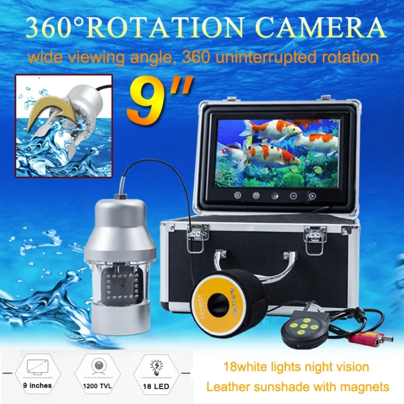 F08AL Professional Underwater Fishing Video Camera Waterproof IP68 with 360 Degree Ice Fishing Probe HD 9inch LCD Fishing Camera