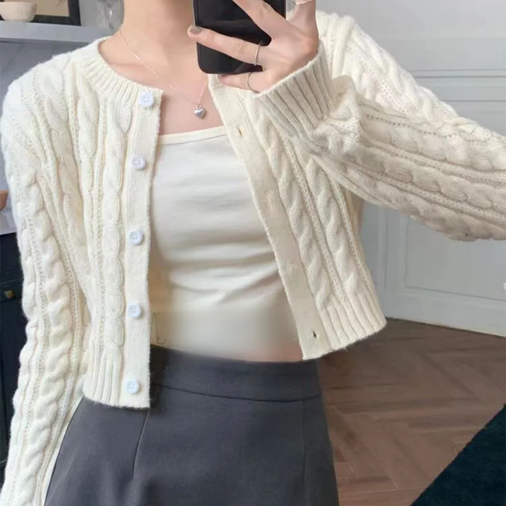 Short Cardigans Sweet Autumn Winter Korean Fashion Sweet Women Sweaters O Neck Solid All-match Sueter Mujer