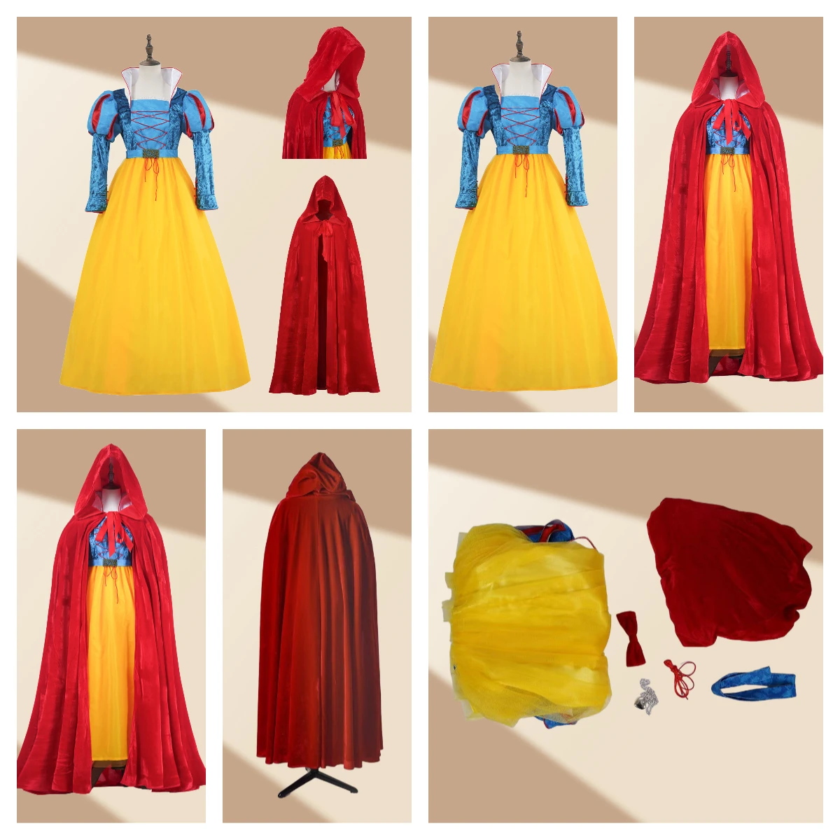 

Snow White Live Action Movie Inspired Costume Royal Blue Yellow Ball Gown Cosplay Dress Disney Style Princess Outfit for Women