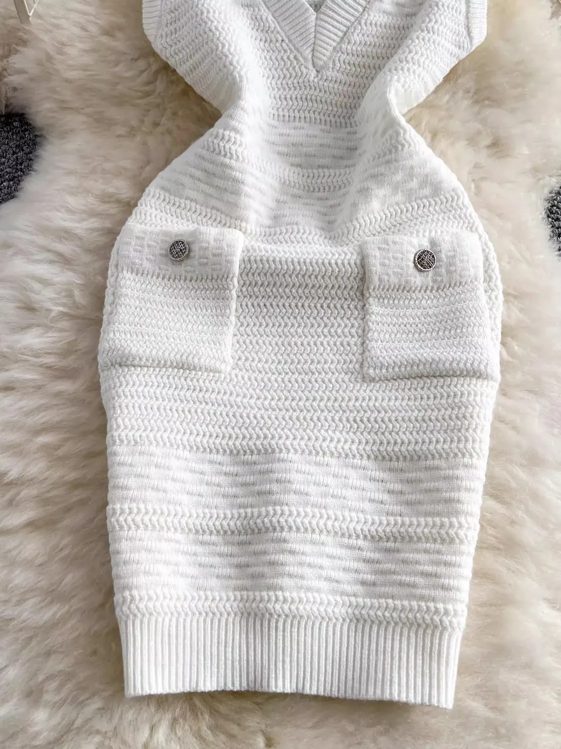 Foamlina chique vintage elegante com decote em v verão vestido de malha saia para mulheres apertado magro elegante chique vestidos de malha casual escritório